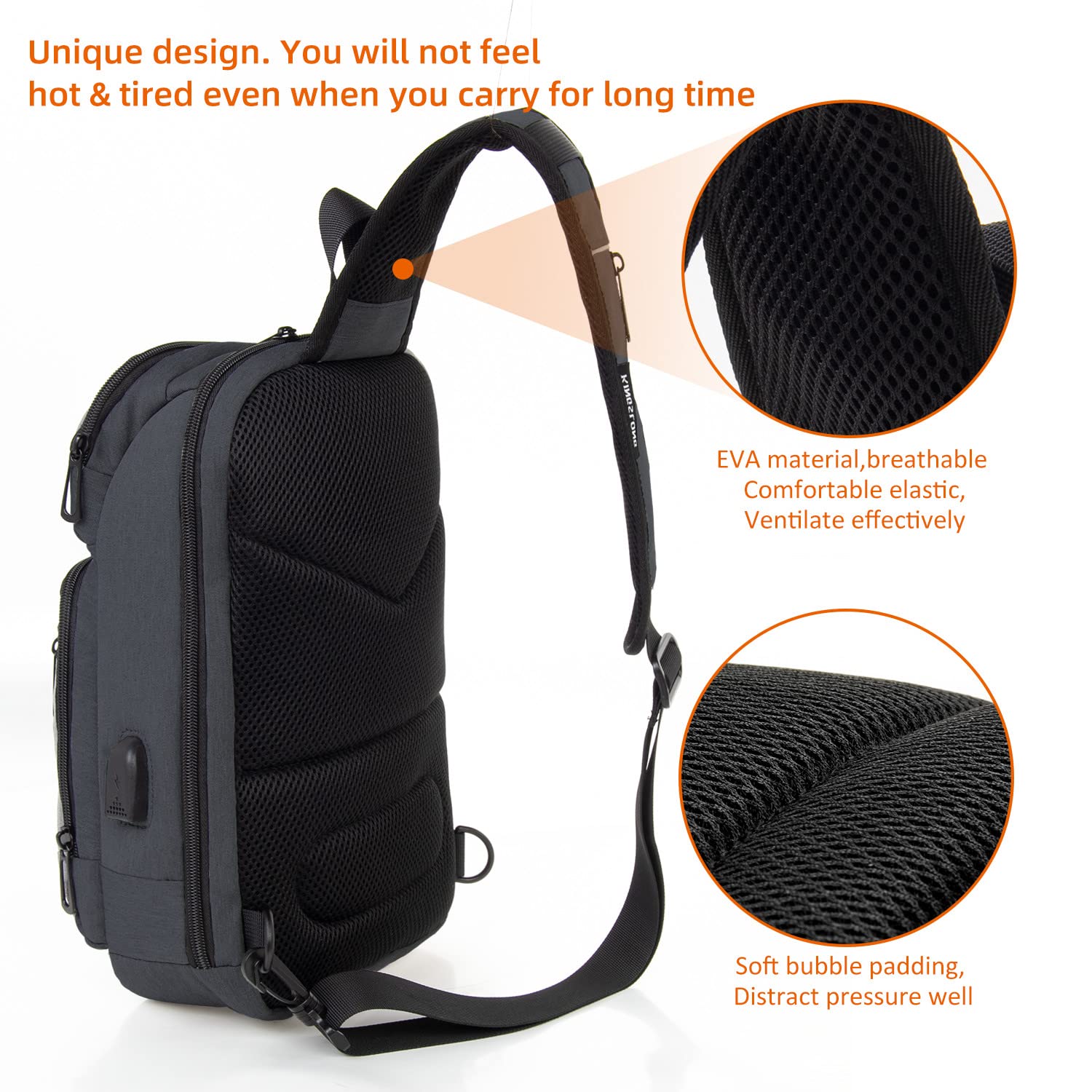 KINGSLONG 14-16 Inch Men's Sling Bag with USB Charging Port - Waterproof Crossbody Bag Fits 10.2 Inch iPad, Travel & Commuter Daypack for Work, Gym, Hiking & Outdoor Activities