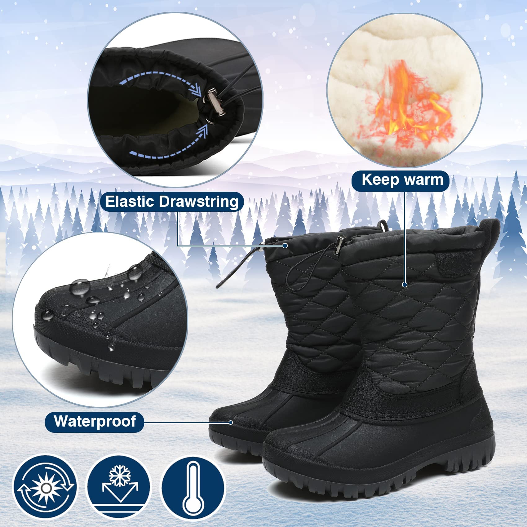 JSWEI Women's Waterproof Winter Snow Boots - Warm Ankle Boots for Outdoor Walking, Hiking & Snow Activities | Fashionable & Comfortable for Cold Weather