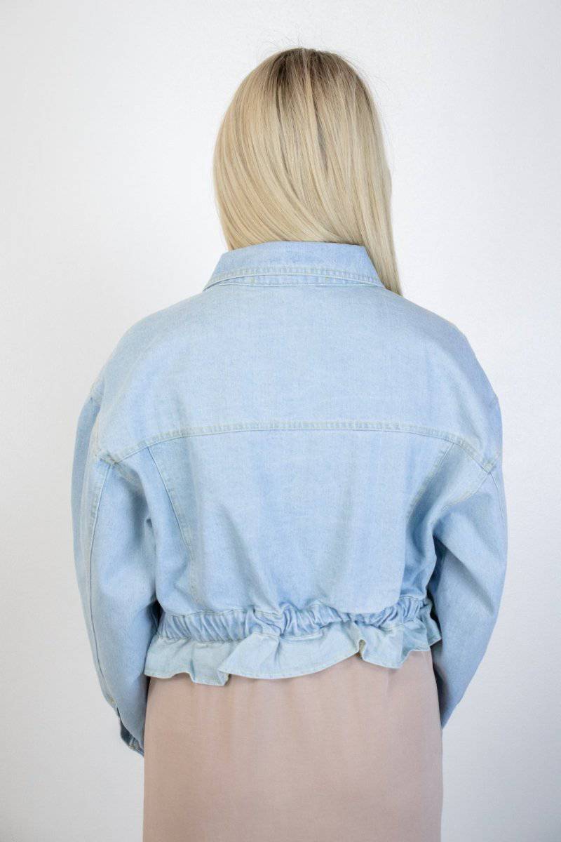 Light Wash Denim Puff Sleeve Crop Jacket for Women - Vintage Distressed Denim Jacket with Statement Sleeves - Perfect for Spring Outfits, Music Festivals & Casual Street Style