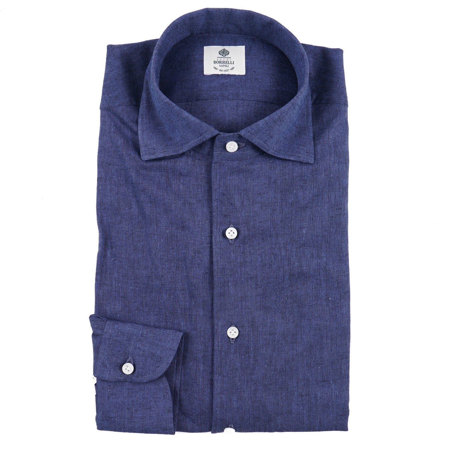 Luigi Borrelli Men's Premium Linen & Cotton Dress Shirt - Slim Fit Formal Business Shirt for Office, Wedding & Special Occasions