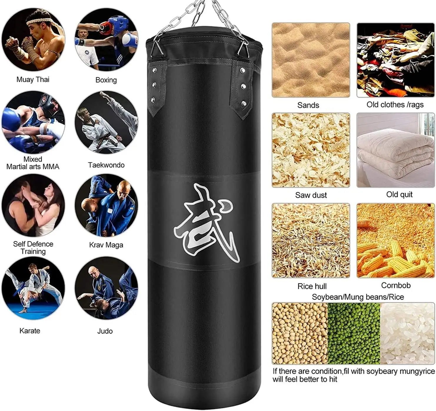Durable Punching Sandbag for Boxing Training with Heavy-Duty Metal Chain Hook - Perfect for Home Gym, MMA, and Fitness Workouts
