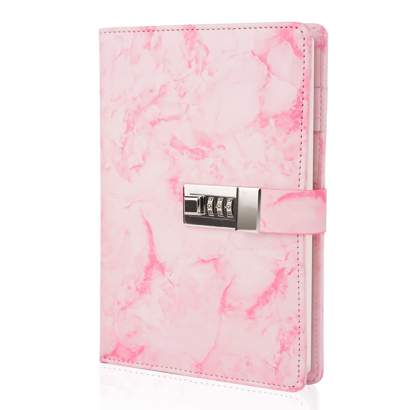 Refillable A5 Marble Diary with Combination Lock - 192 Pages Cute Notebook for Girls, Women & Teens | Perfect for Journaling, School, Travel & Gift Giving (Pink)