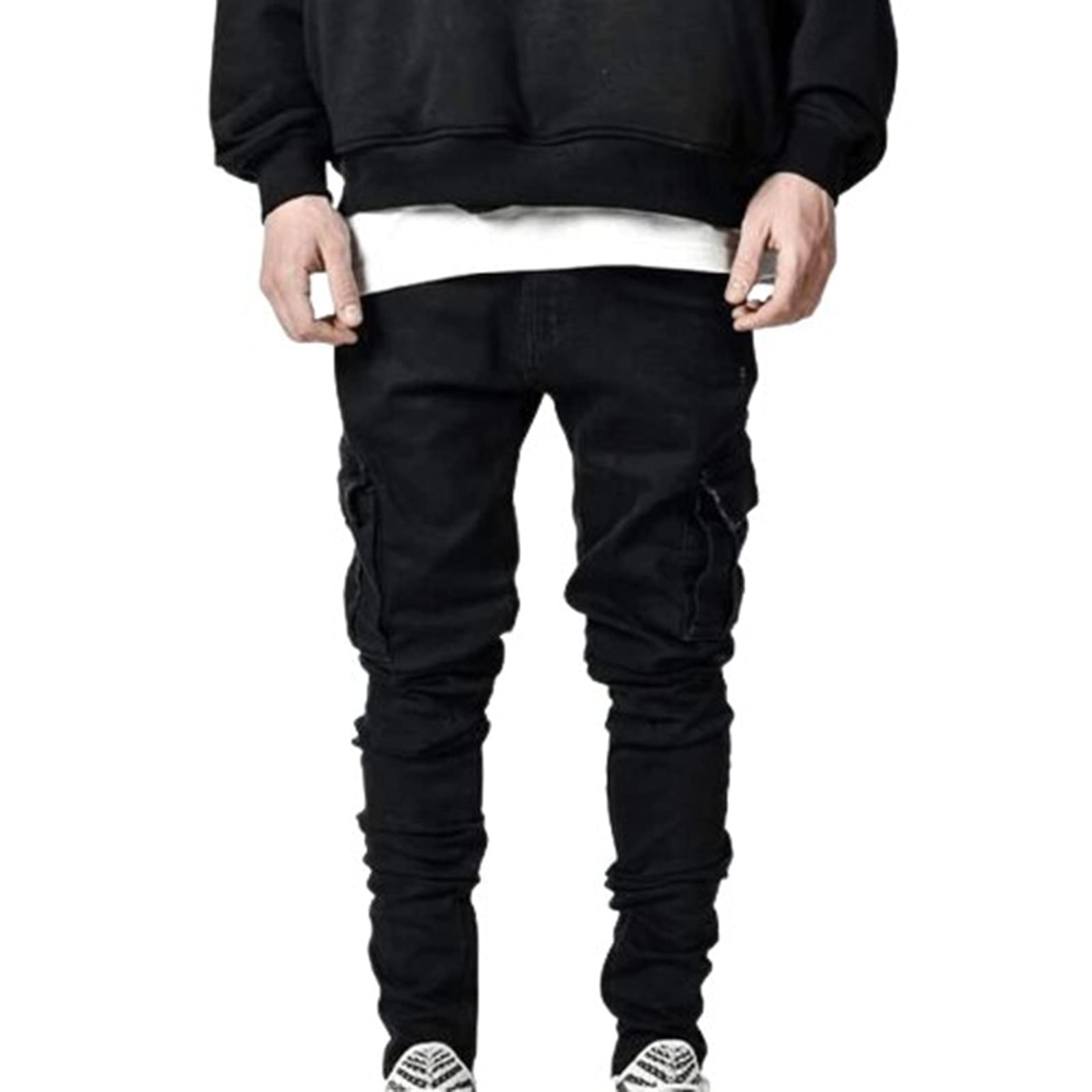 JAYYOU Men's Slim-Fit Cargo Jeans with Side Pockets & Zipper Placket - Tapered Skinny Denim Pants for Casual Wear & Outdoor Activities