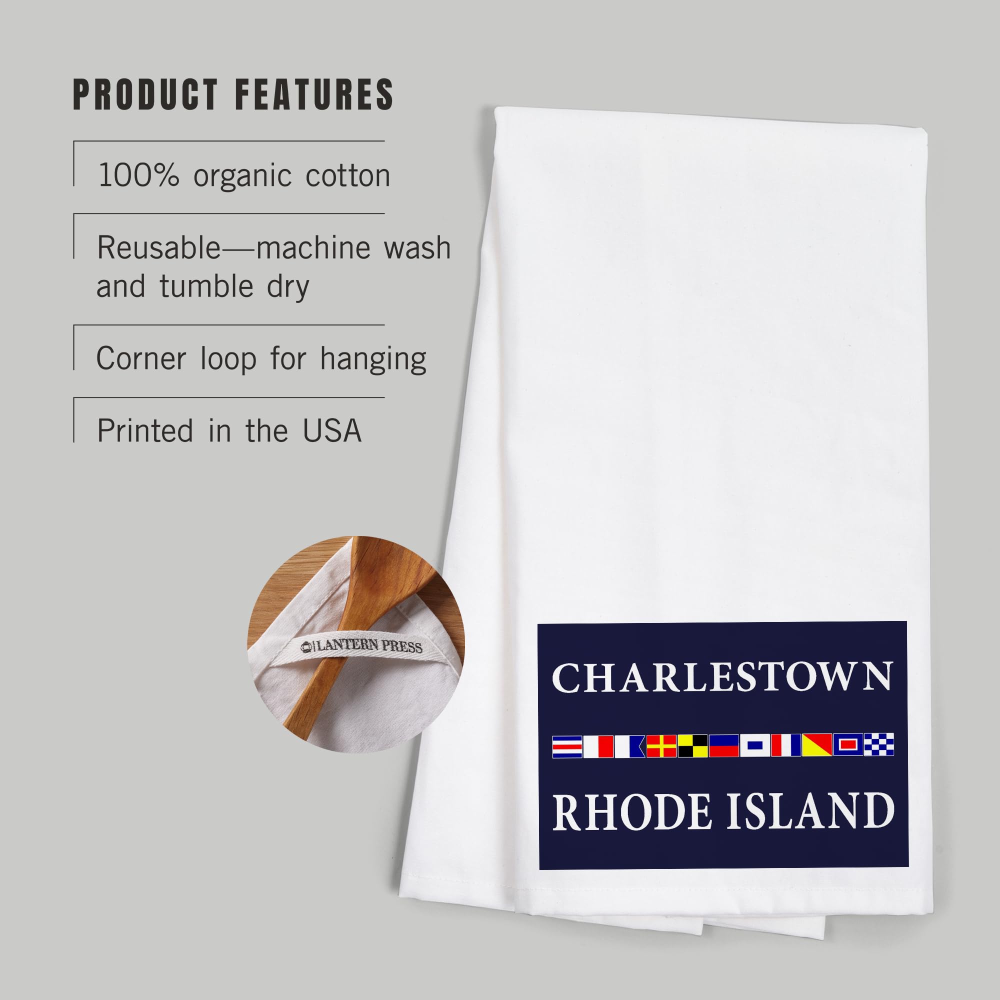 Lantern Press Charlestown Rhode Island Nautical Flags Cotton Tea Towel - 100% Cotton Decorative Hand Towel for Kitchen, Bathroom & Home Decor - Perfect for Dish Drying, Gift Giving & Coastal Themed Decor