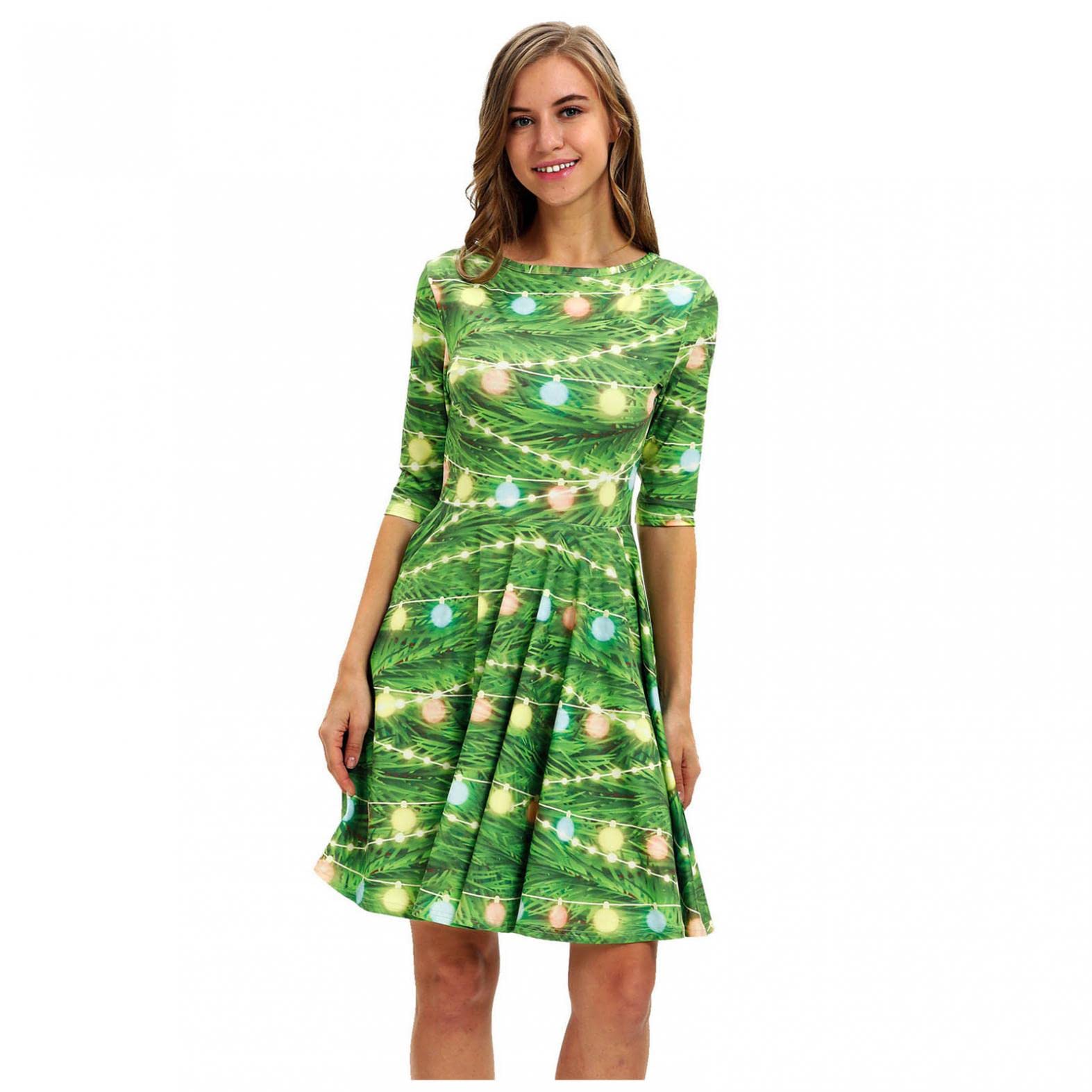 **Plus Size Green Christmas Homecoming Dress - Sexy Open Back Sunflower Tie-Dye Print Mini Dress with Long Sleeves & Cross Hollow Mesh Halter | Perfect for Holiday Parties, Festive Gatherings & Special Occasions**