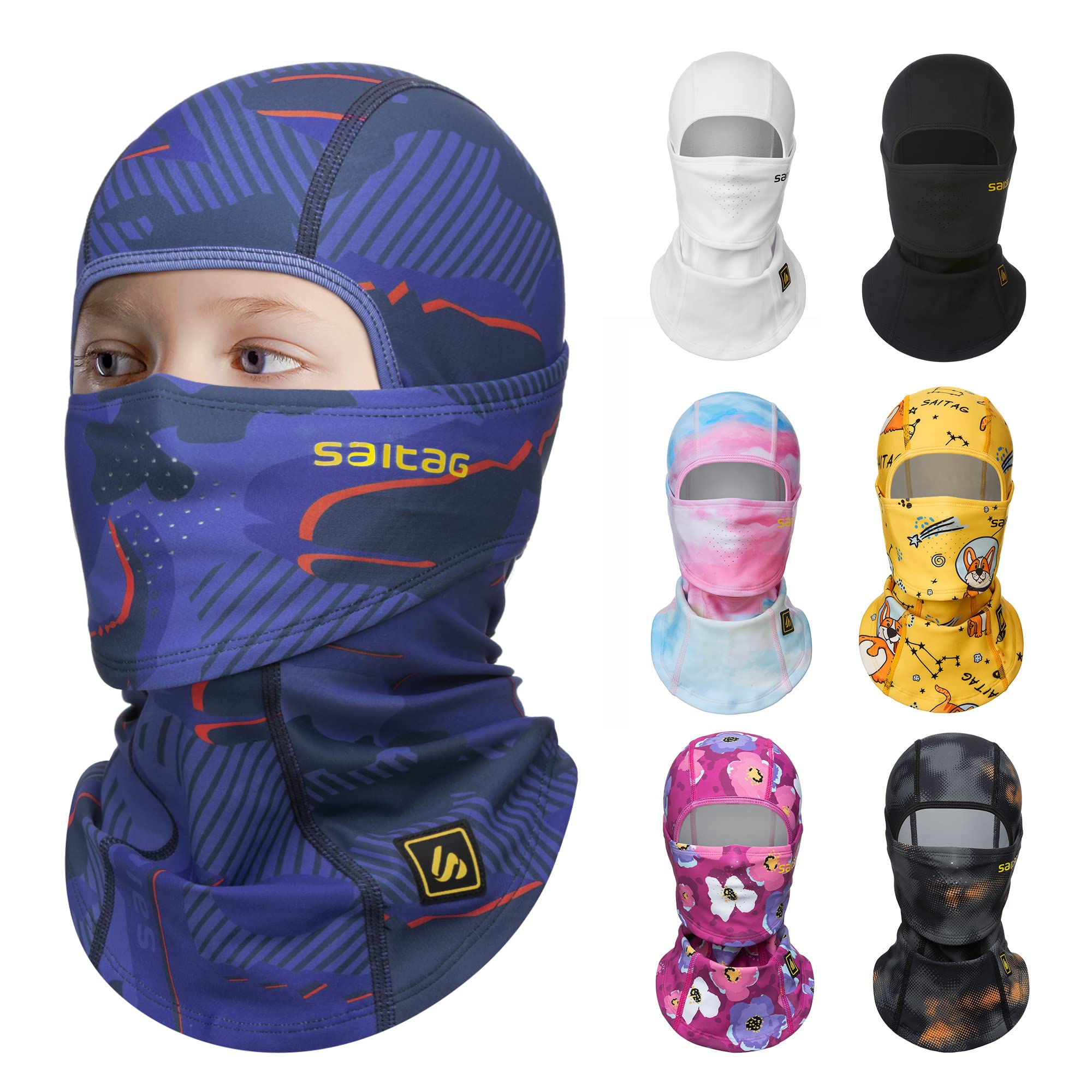SAITAG Kids Winter Balaclava Ski Mask - Full Face Cover for Cold Weather, Snowball Fights & Outdoor Sports - Warm Fleece Lined Face Mask for Skiing, Snowboarding & Winter Activities