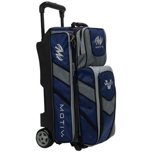 Motiv Vault Triple Roller Navy Bowling Bag - Premium 3-Ball Rolling Bowling Bag for Men & Women - Perfect for League Play, Tournaments & Practice Sessions
