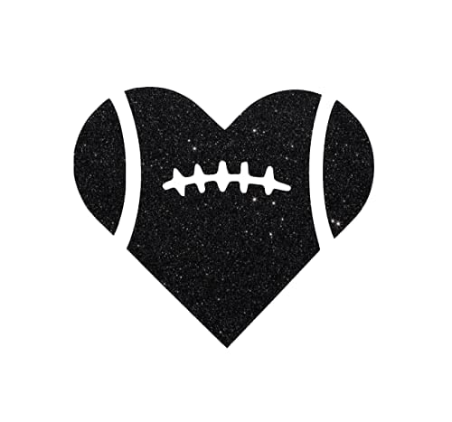 Football Heart Iron-On Transfer - Black Glitter T-Shirt Decal & Sports Patch - Quick 5-Minute Application - Perfect Gift for Football Moms - Use on Jerseys, Bags, Hats & DIY Crafts