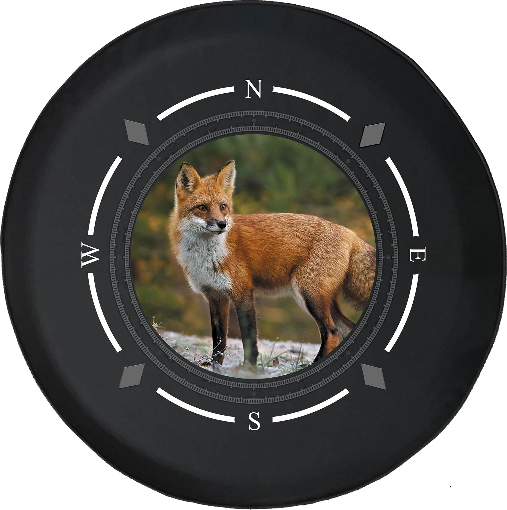Premium Spare Tire Cover with Compass Design - American Red Fox Print - Universal Fit for SUV, Trailer, RV & Most Vehicles - Waterproof & UV Resistant for Outdoor Adventures & Road Trips