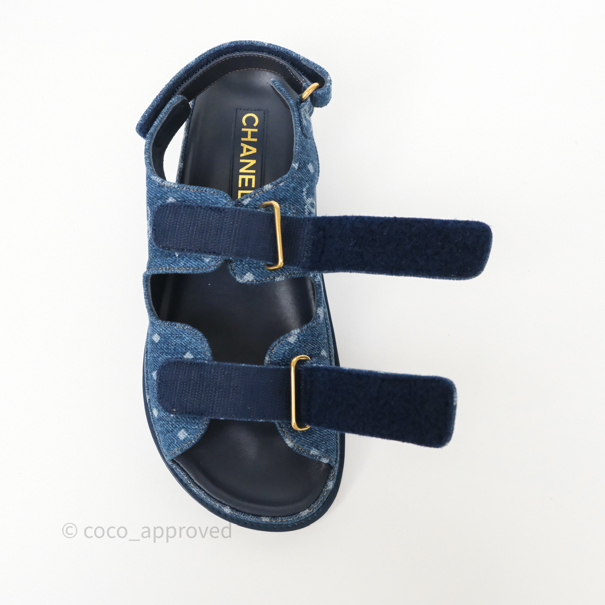 Chanel CC Dots Dad Sandals in Denim Blue - Size 38 | Comfortable Luxury Slides for Women | Perfect for Summer, Beach, and Casual Outings