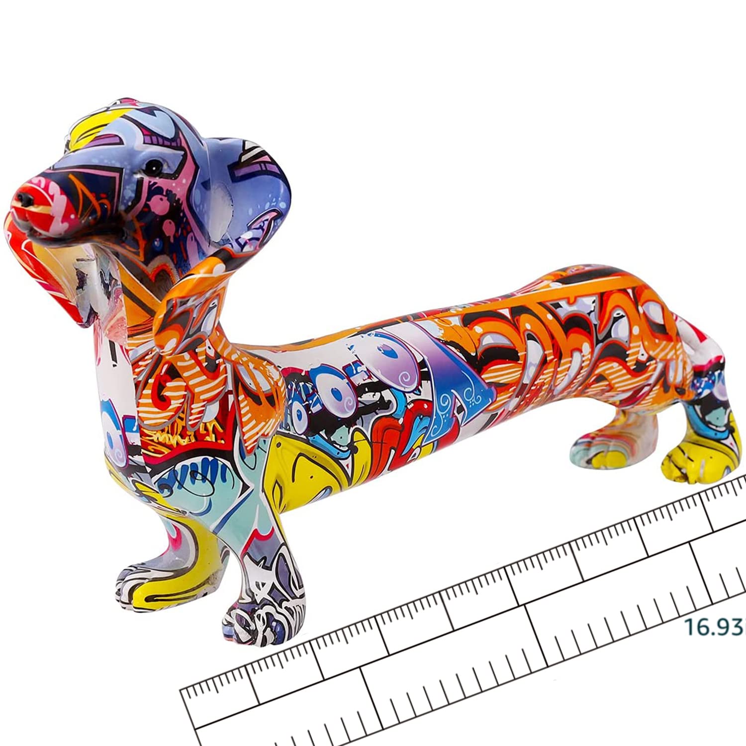 Colorful Graffiti Dog Sculpture - Resin Dachshund Art Statue for Home & Office Decor, Unique Gift Idea for Pet Lovers | Perfect for Living Room, Bedroom, or Workspace Display