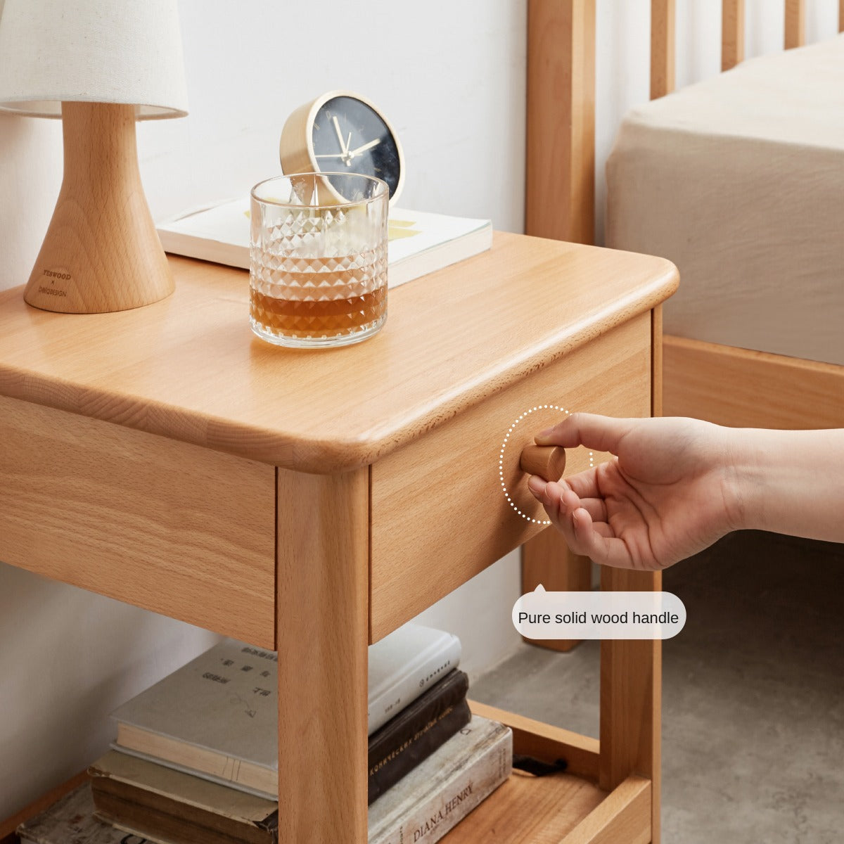 Solid Wood Nightstand - Beech & Pine Bedside Table for Bedroom, Modern & Rustic End Table with Storage Shelf - Perfect for Bedroom, Living Room, or Office
