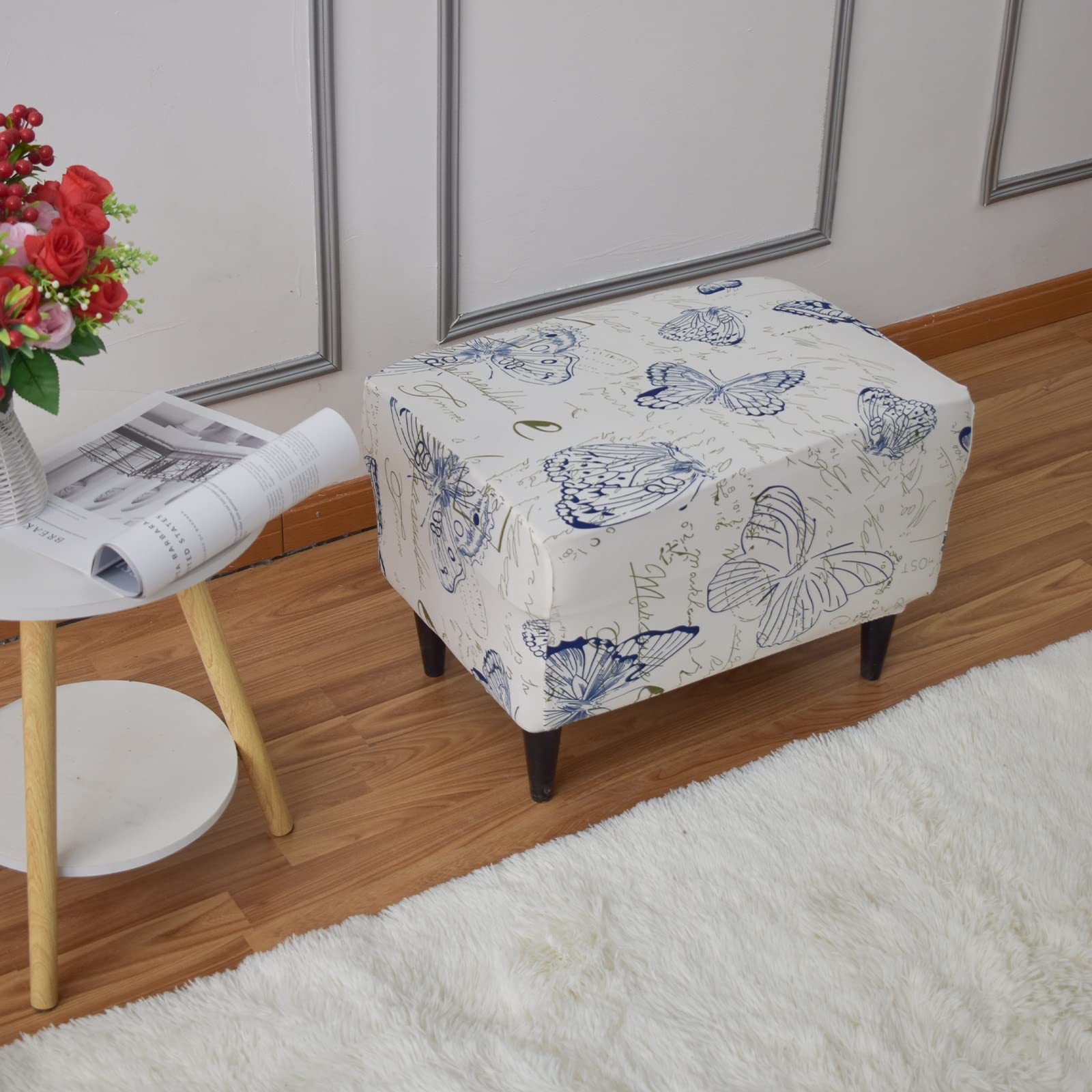 Stretch Ottoman Slipcover - Elastic Rectangular Storage Ottoman Cover with Non-Slip Bottom, Fits Footrest Stool & Furniture Protector | Perfect for Living Room, Bedroom, or Office Decor
