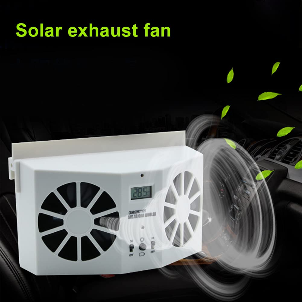 Solar Powered Car Window Fan - Universal Front/Rear Window Ventilation Cooler with Exhaust Radiator - Eliminates Odors & Keeps Car Cool (White) - Perfect for Hot Days, Road Trips & Parking in the Sun