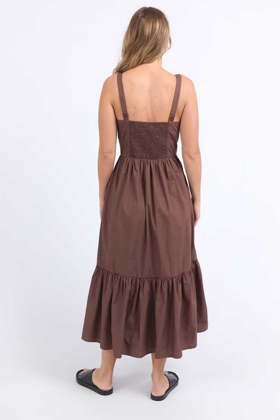 Esmerelda Chocolate Print Tiered Strappy Maxi Dress - Women's Boho Summer Beach Dress for Vacation, Party & Date Night