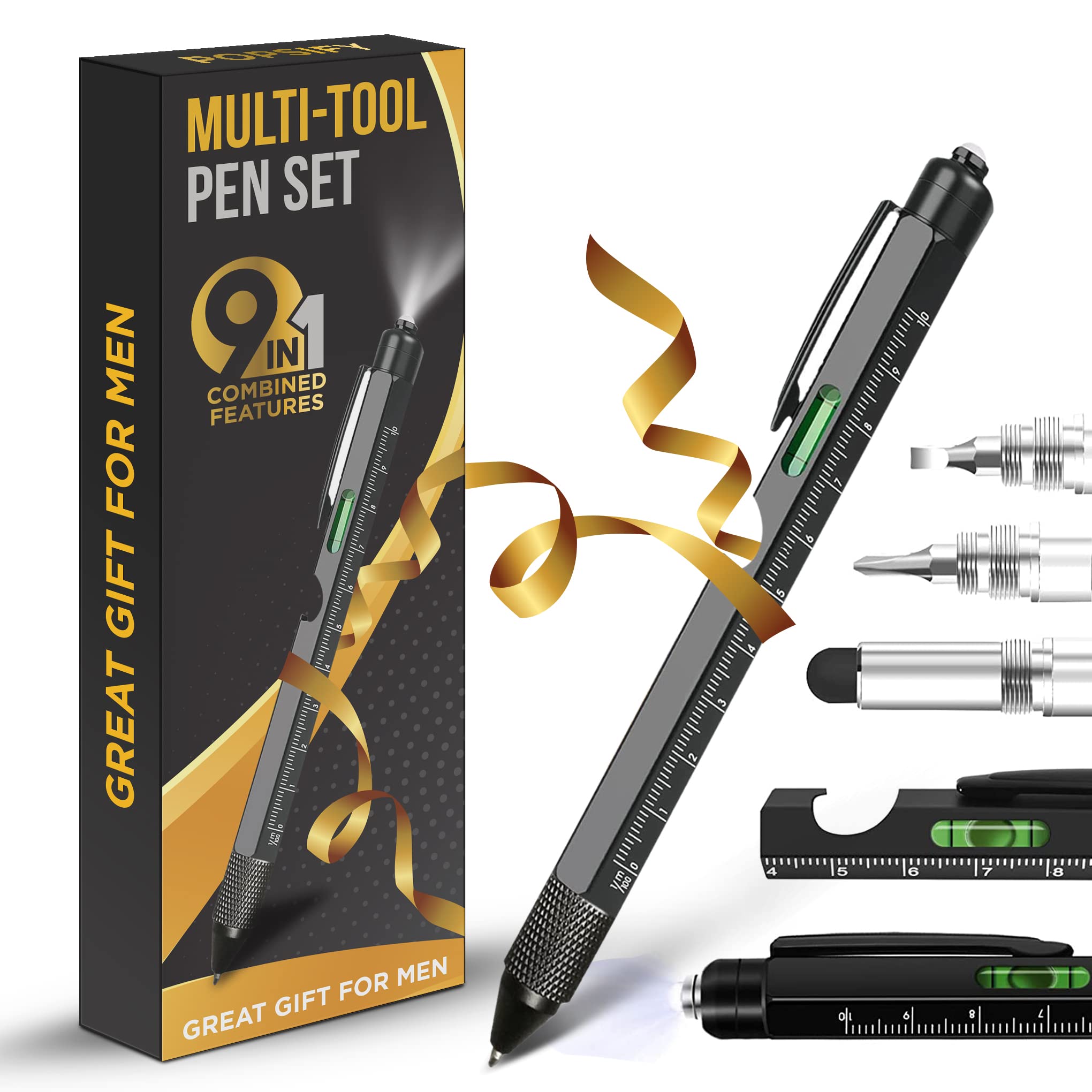9-in-1 Multitool Pen for Men - Practical Christmas Stocking Stuffer, White Elephant Gift for Dad, Husband & Boyfriend - Perfect for Camping, Office & Everyday Carry (EDC) Tools