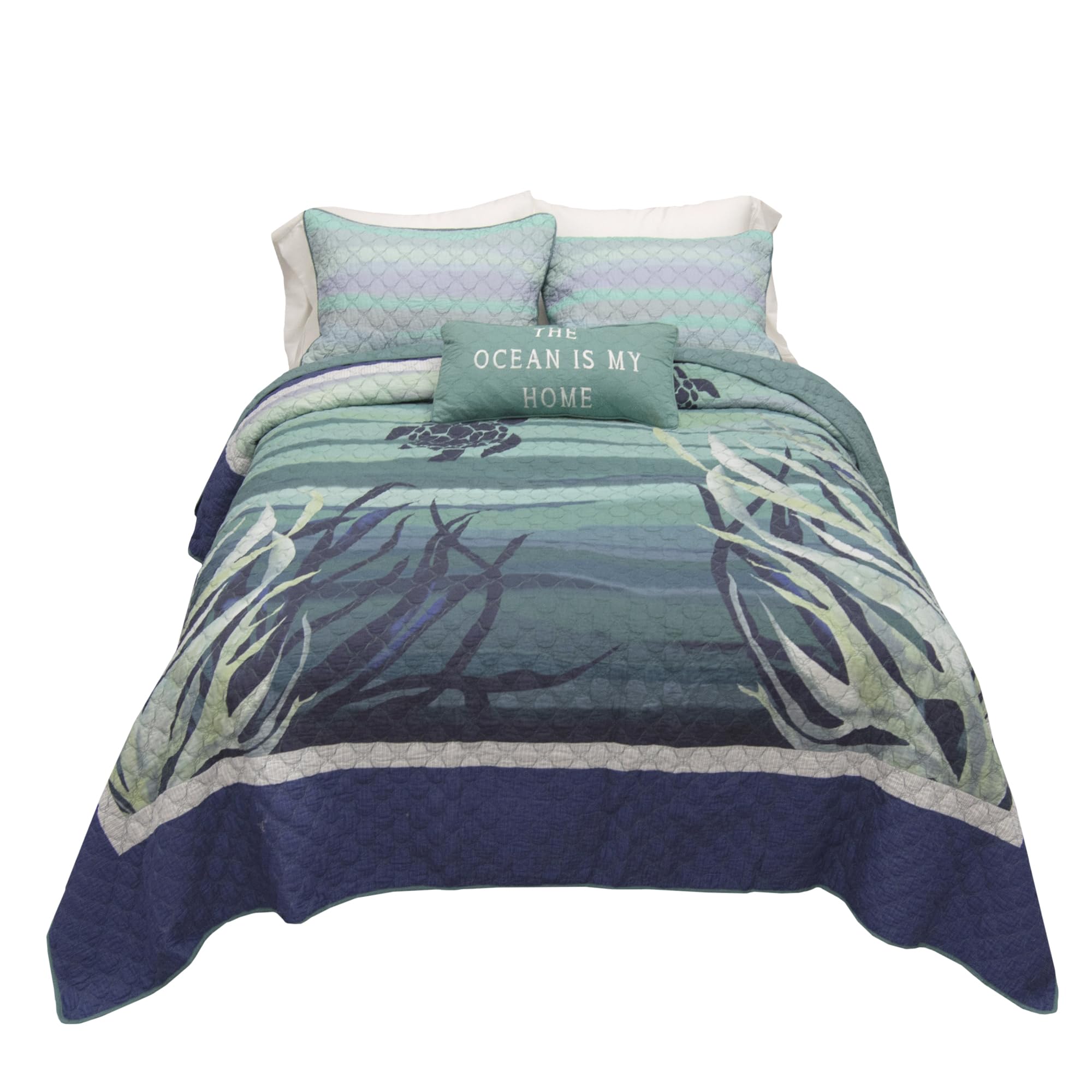 Donna Sharp King Quilt - Summer Surf Cotton Coastal Bedspread with Blue Wave Pattern - Machine Washable for Easy Care - Perfect for Beach House, Guest Room & Coastal Decor