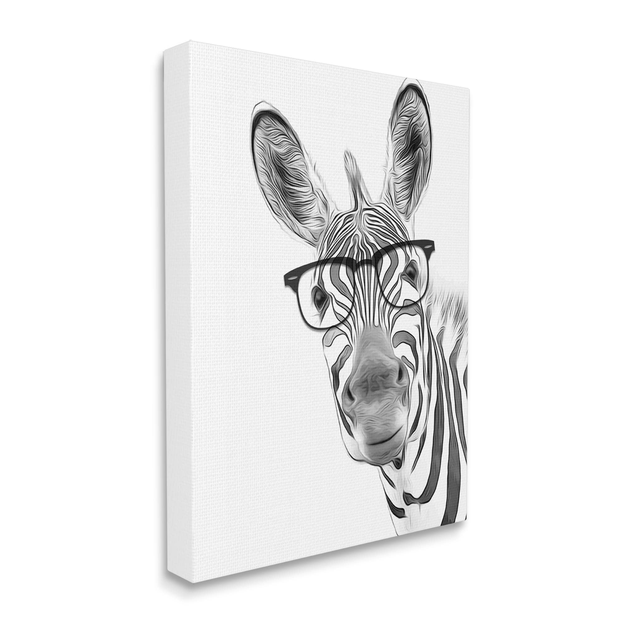 Funny Zebra Wearing Glasses Wall Art - Black & White Monochrome Animal Print by Annalisa Latella - 36x48 Inch Canvas Painting for Living Room, Bedroom or Office Decor