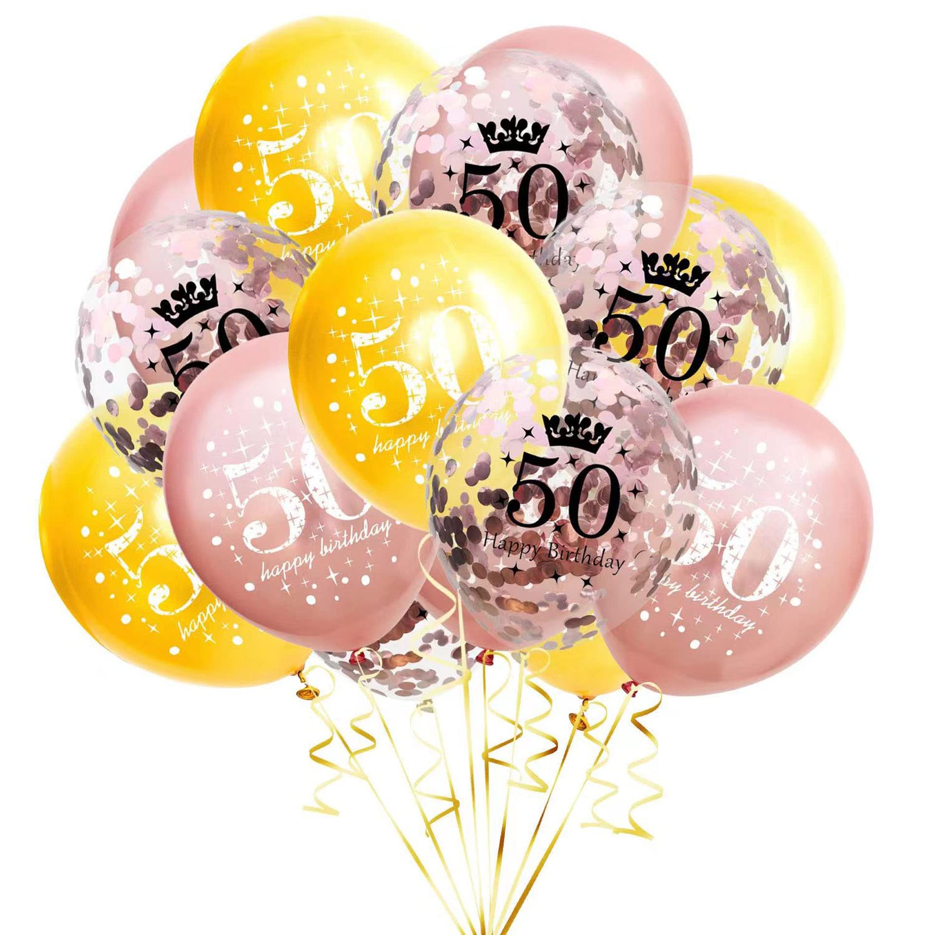 SHUNTAI Rose Gold 50th Birthday Balloons for Women - 15 Pack 12 Inch Latex Confetti Balloons - Elegant 50 Years Old Anniversary Party Decorations - Perfect for Milestone Birthday Celebrations, Surprise Parties & Photo Backdrops