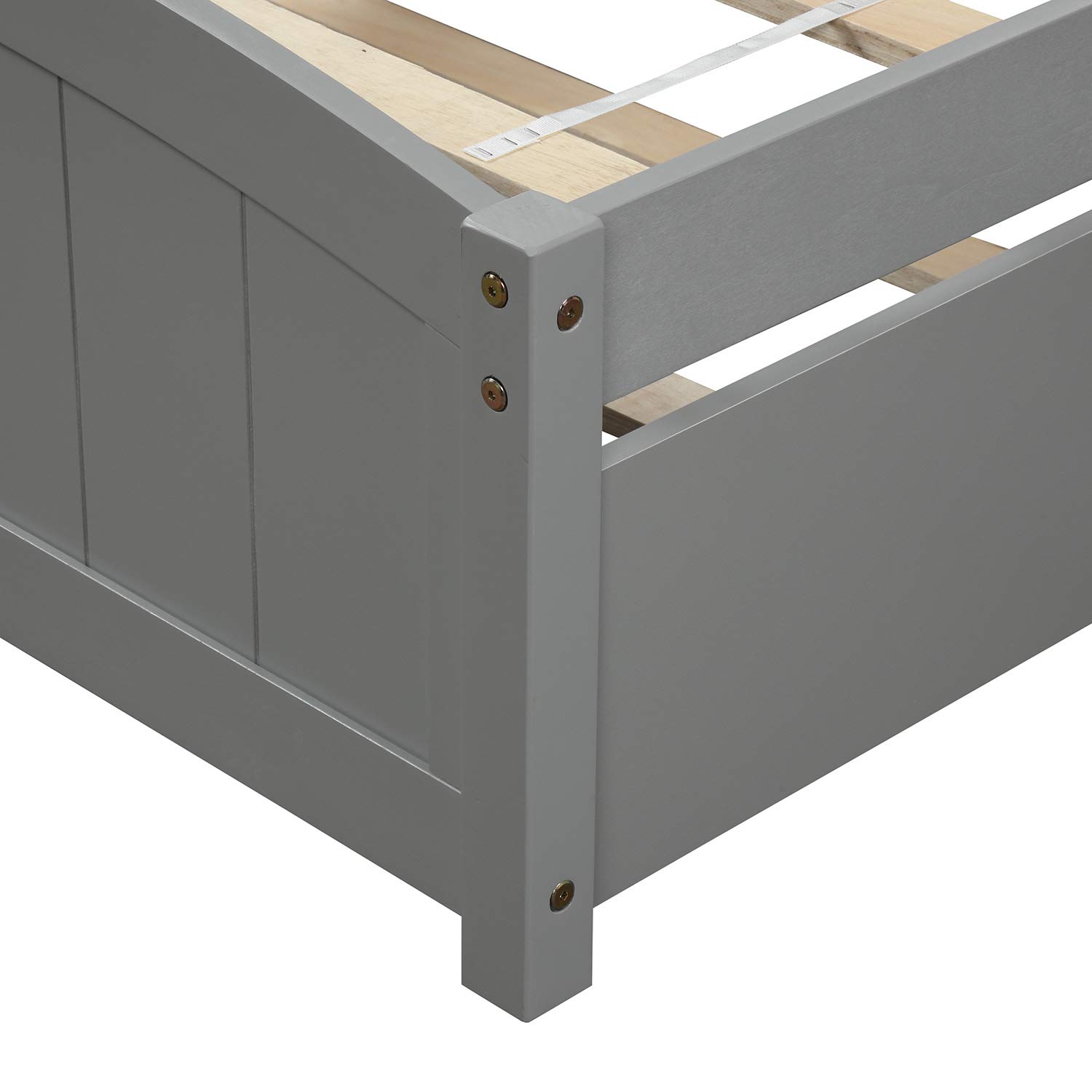 Knocbel Twin Size Wooden Bed Frame with Trundle - Solid Wood Platform Bed with Headboard & Slats Support - Gray - Perfect for Kids Room, Guest Bedroom & Small Spaces