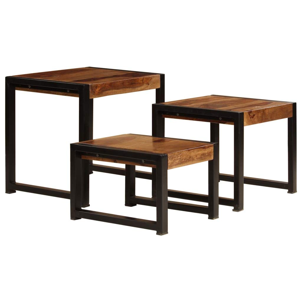 CHARMMA 3-Piece Solid Sheesham Wood Nesting Tables Set - Modern Side Tables for Living Room, Bedroom & Office - Space Saving Home Decor Furniture