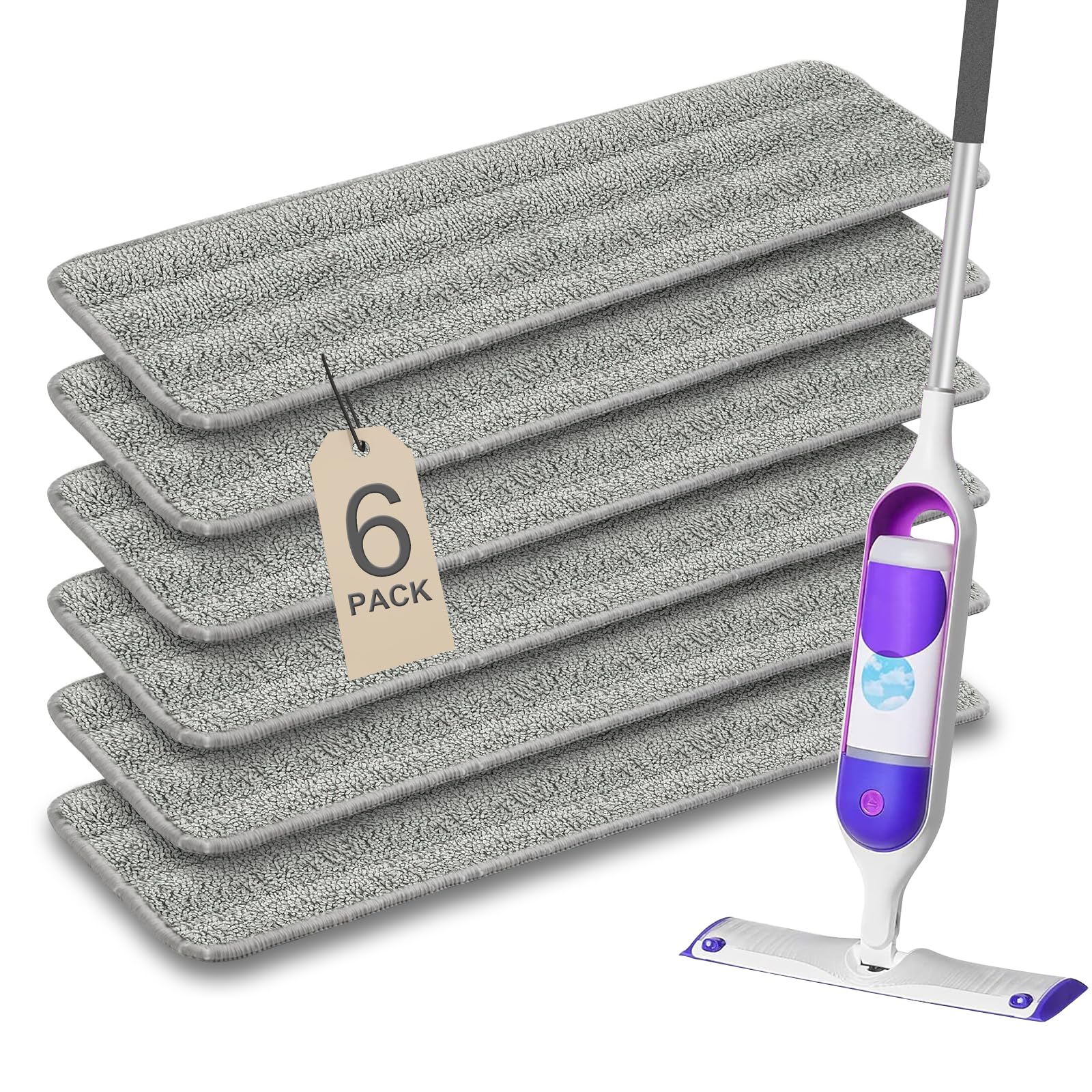6 Pack Microfiber Mop Pads Refills for Swiffer Power Mop - 13'' to 15'' Washable Floor Cleaning Pads for Hardwood & Tile Floors - Perfect for Kitchen, Bathroom & Pet Hair Removal