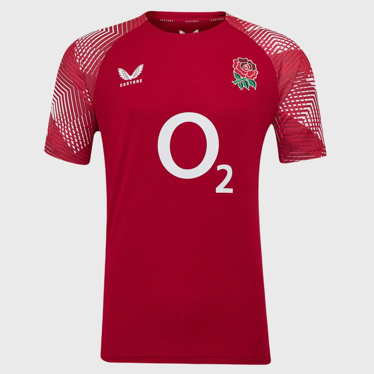 Castore England Rugby Men's Pre Match Tee - Jester Red Performance Shirt for Rugby Training & Game Day Warmups