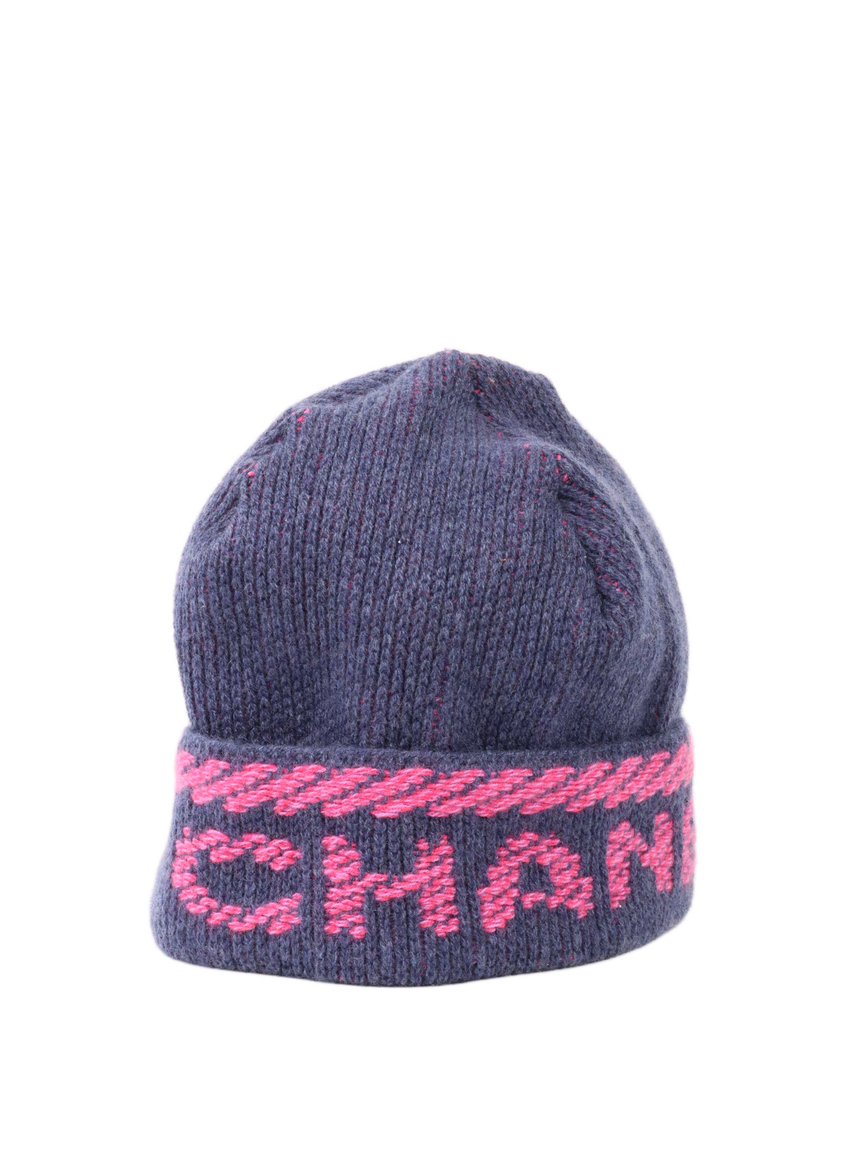 Chanel Navy and Fuchsia Beanie - Luxury Cashmere Winter Hat for Women - Perfect for Skiing, Snowboarding & Cold Weather Fashion