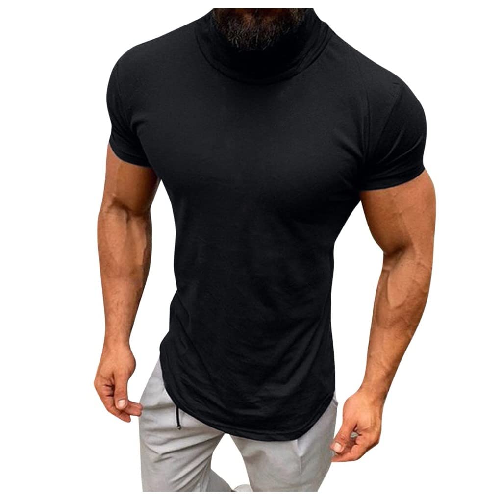 Men's Short Sleeve Turtleneck Shirts - Solid Color Casual Summer Tops for Men | Breathable Comfort for Office, Dating & Outdoor Activities