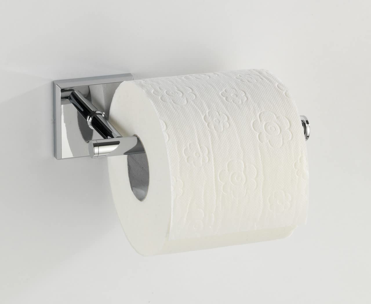 WENKO No-Drill Toilet Paper Holder with Power-Loc Technology, Silver Shiny Bathroom Organizer (7.5 x 15.5 x 5.6 cm) - Perfect for Small Bathrooms & Rented Apartments