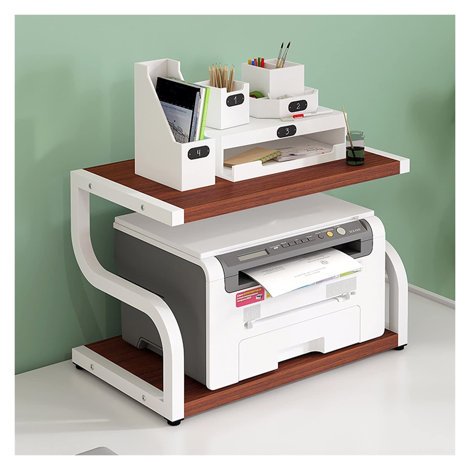 JKXWX Large Printer Stand with Turn-N-Tube Display Rack - Multifunctional Desktop Shelf for Printer, Copier & Scanner - 4 Color Options (Brown) - Perfect for Home Office, School & Workspace Organization