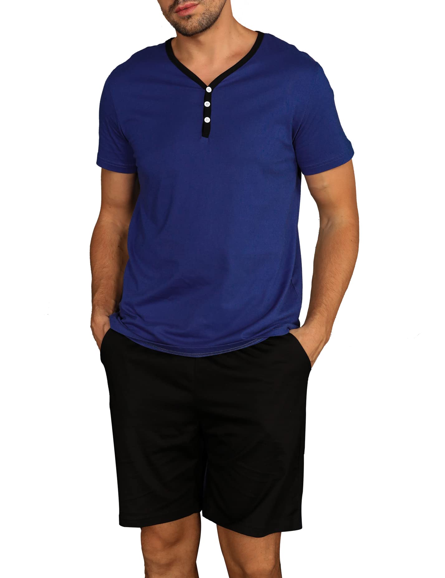 Men's Cotton Pajama Set - Short Sleeve & Shorts 2-Piece Sleepwear | Soft & Comfortable Nightwear PJs for Summer, Lounge & Relaxation at Home