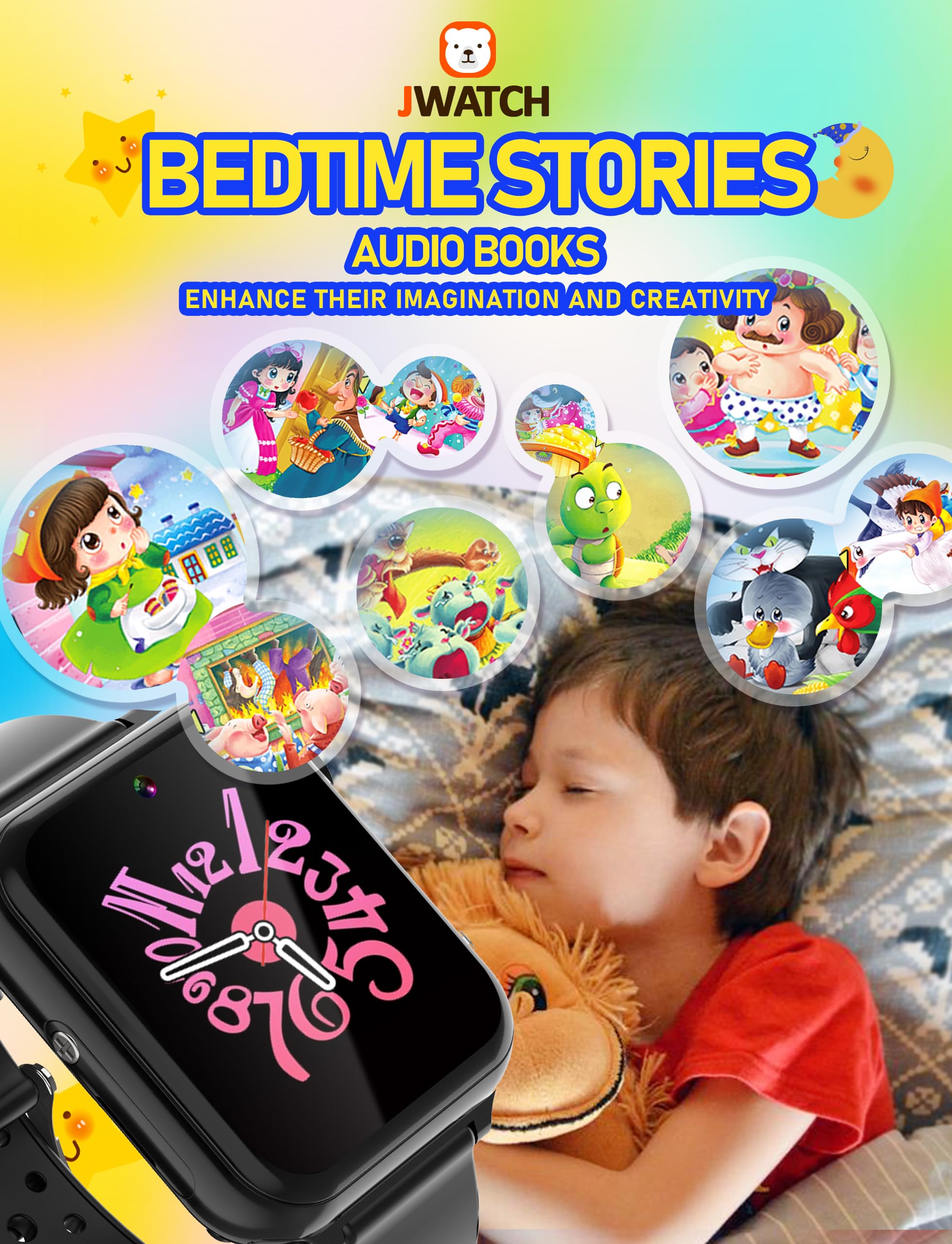 Smart Watch for Kids with SOS Call, 10 Stories & 24 Puzzle Games, Pedometer, Alarm Clock - Best Gift for Boys & Girls Ages 6-12 - Perfect for Birthday, Christmas & Outdoor Adventures