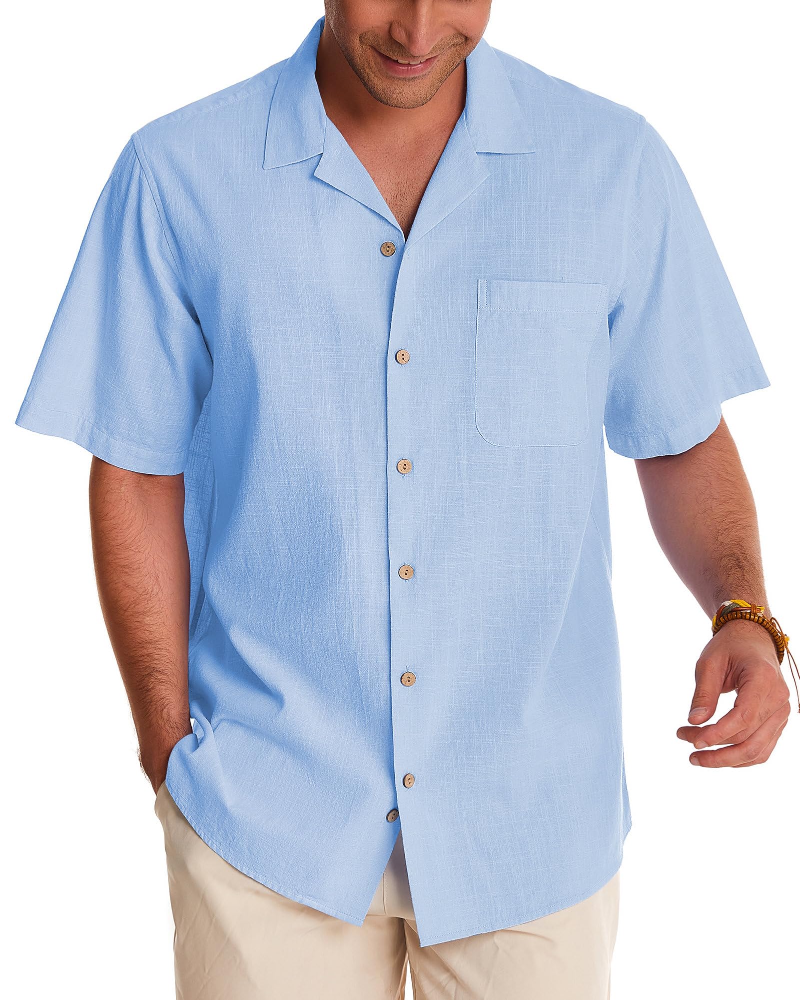 Men's Linen Short Sleeve Button Down Shirt - Breathable Cotton Summer Casual Shirt for Beach, Vacation & Hawaiian Style | Perfect for Tropical Getaways, Pool Parties & Summer Outings