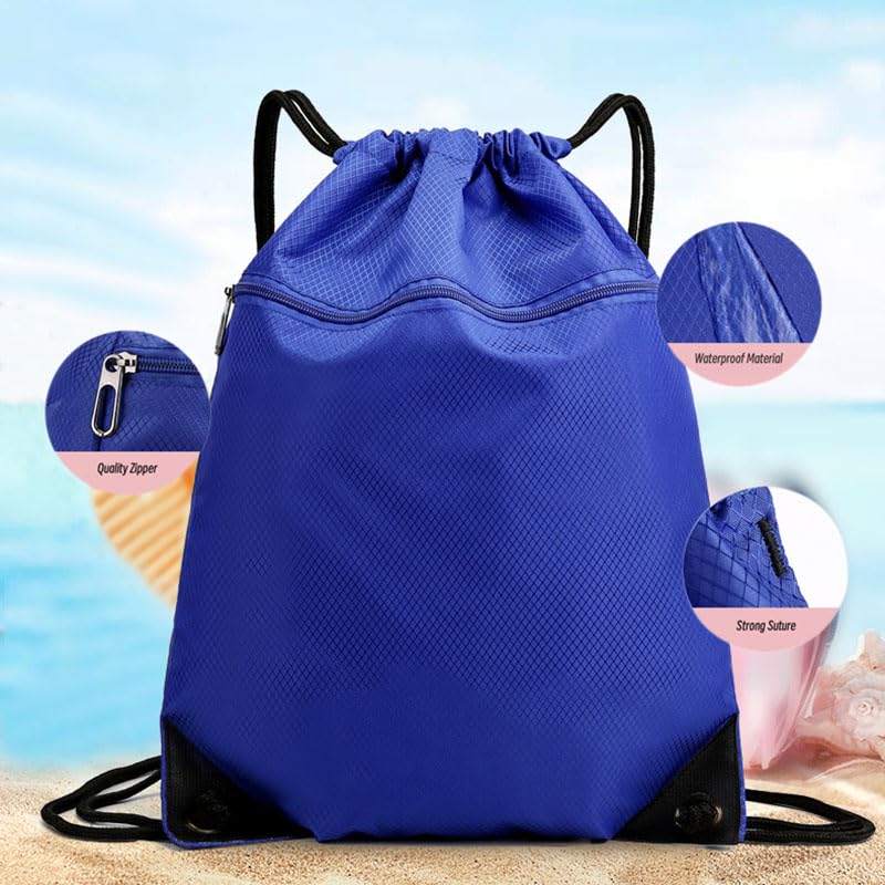 **Waterproof Drawstring Backpack with Zipper Pocket - Lightweight Gym & Swimming Sack for Men & Women (Pack of 2, Black) - Perfect for Sports, Travel & Outdoor Activities**