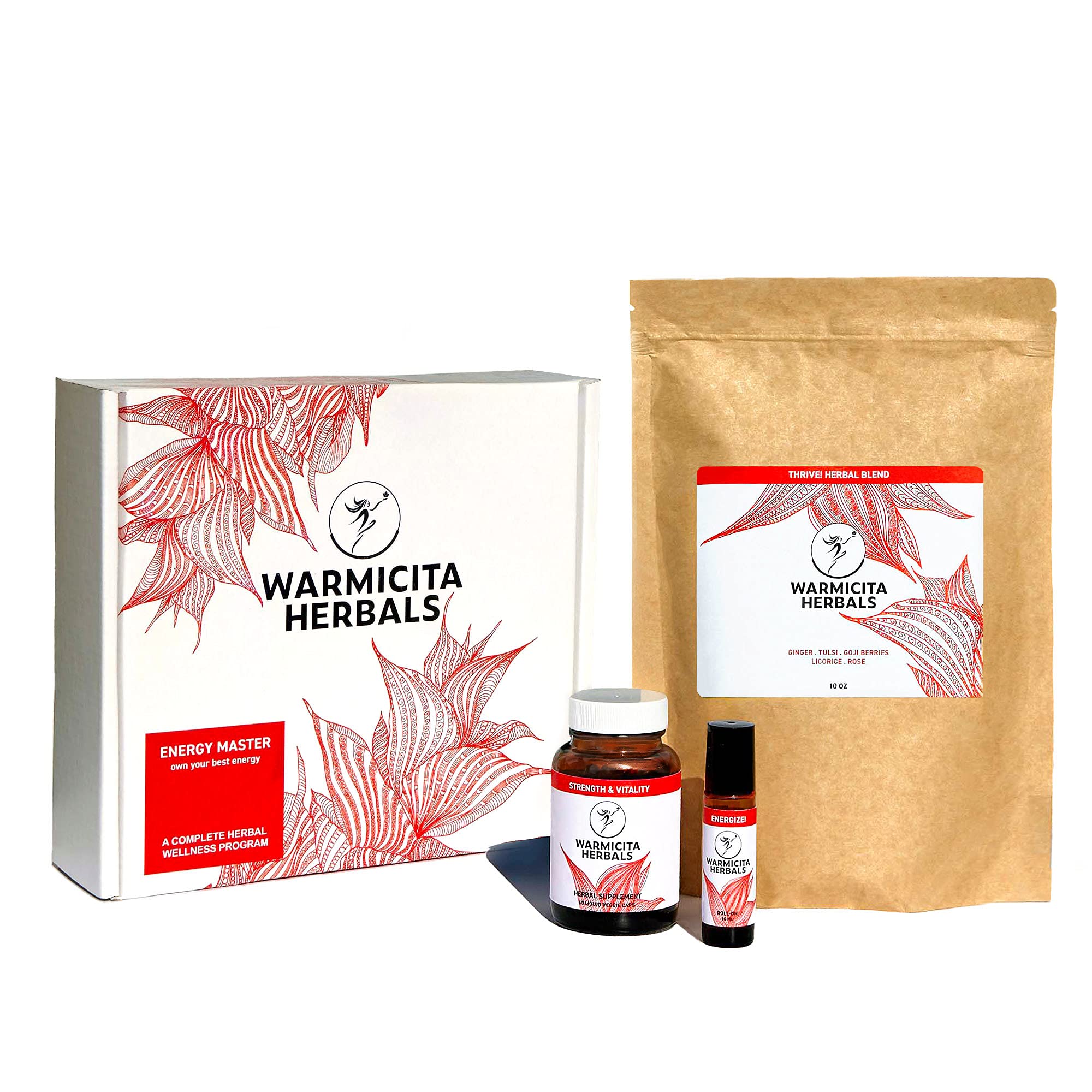 Warmicita Herbals Energy Master Synergistic Herbal Wellness Program - 3-in-1 Energy & Adrenal Support Kit for Stamina, Vitality & Mental Alertness - Natural Herbal Supplement Gift Box (1 Month Supply) | Perfect for Busy Professionals, Students & Athletes