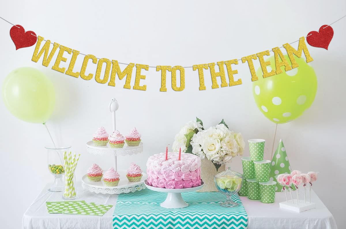 Welcome to The Team Banner - New Employee Party Decorations, Office & School Team Building Supplies - Gold Inspirational Banner for Work Celebrations & Motivational Events