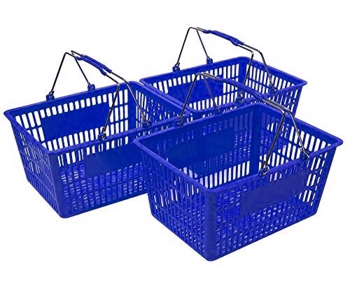 3-Pack Blue Plastic Shopping Baskets - Lightweight & Durable Grocery Baskets for Supermarkets, Retail Stores & Home Organization