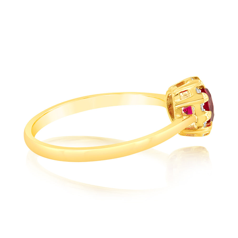 1 Carat Lab-Created Ruby and Diamond Ring in 9K Yellow Gold - Elegant Engagement, Anniversary or Gift Jewelry for Women