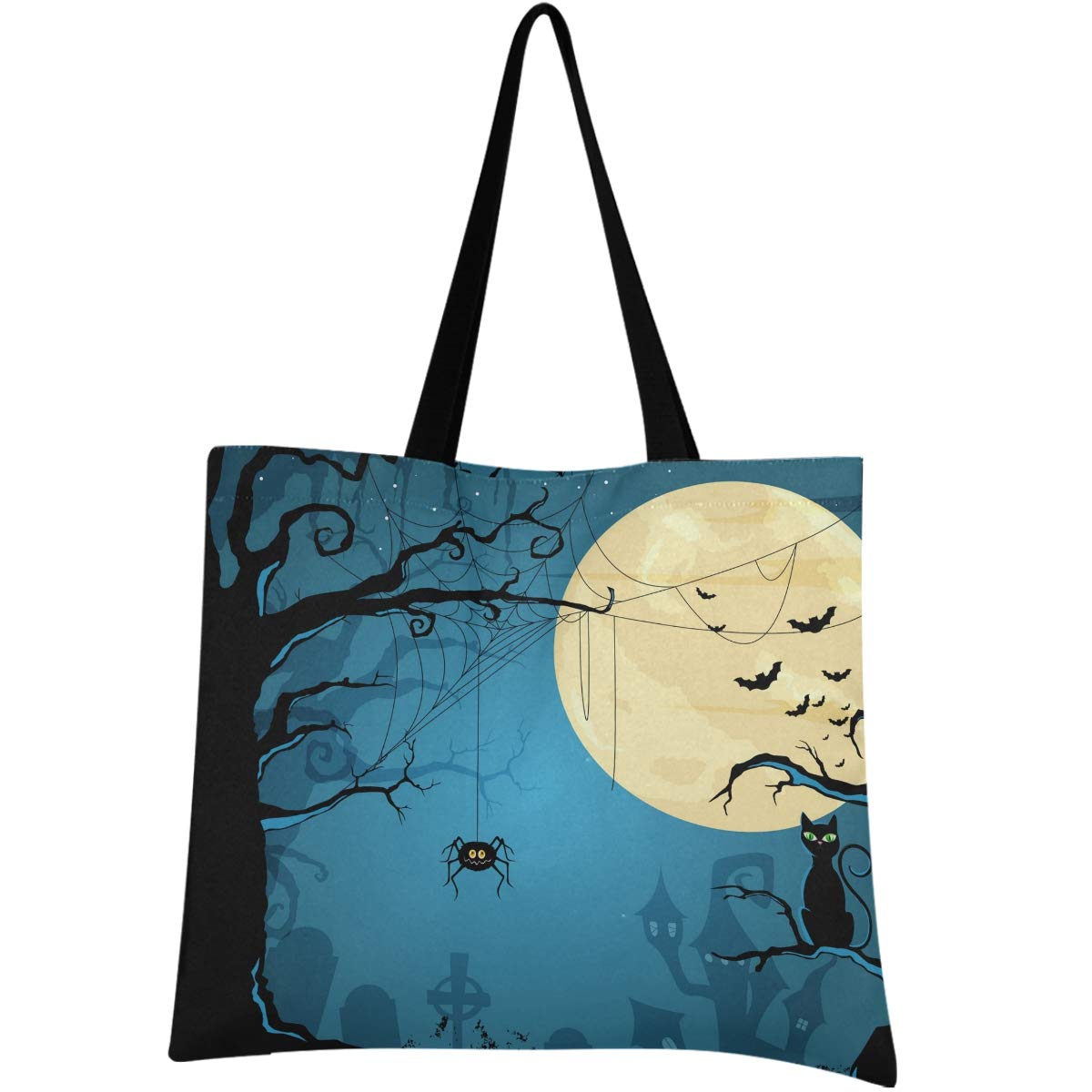 Visesunny Halloween Themed Spider Bat Black Cat Floral Print Water Resistant Large Tote Bag with Inner Pocket - Durable Shoulder Bag for Gym, Beach, Travel & Daily Use | Perfect for Halloween Parties, Cosplay & Spooky Season Outings