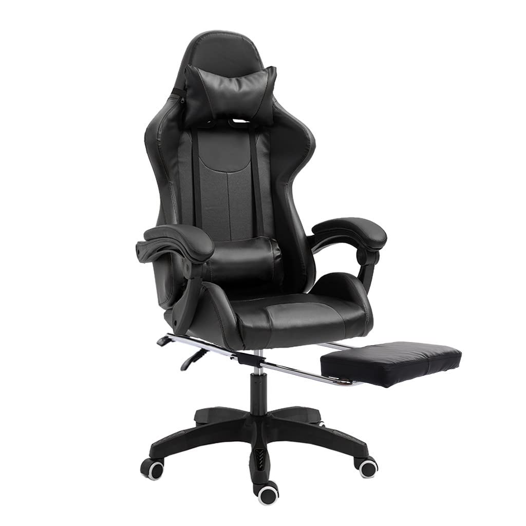 Premium Ergonomic Gaming & Office Chair - High Back Leather Computer Desk Chair with Adjustable Lumbar Support, Headrest & Footrest - Swivel Rolling Task Chair for Home Office, Gaming Setup & Workstation Comfort