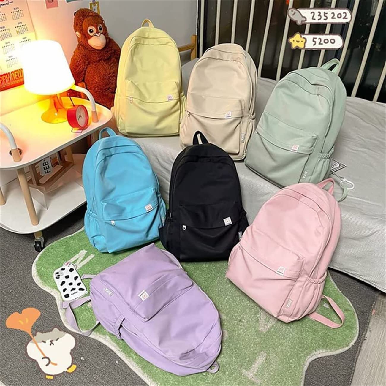 Difa Bear Backpack - Kawaii Cute Aesthetic Sage Green Rucksack with Large Capacity for School, Travel & Daily Use (White)