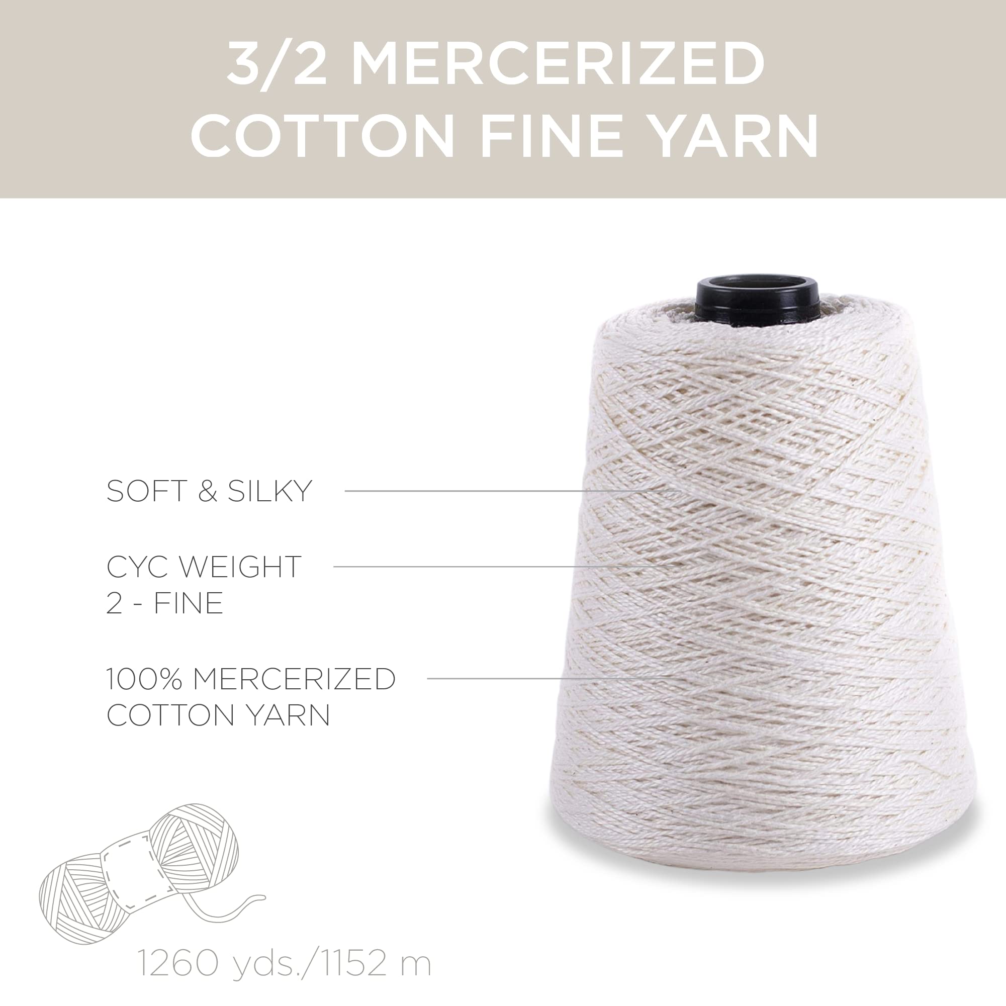 Silk City Fibers 3/2 Mercerized Cotton Yarn - Premium Ivory Thread for Knitting, Crochet & Weaving | Perfect for Scarves, Sweaters & Home Decor