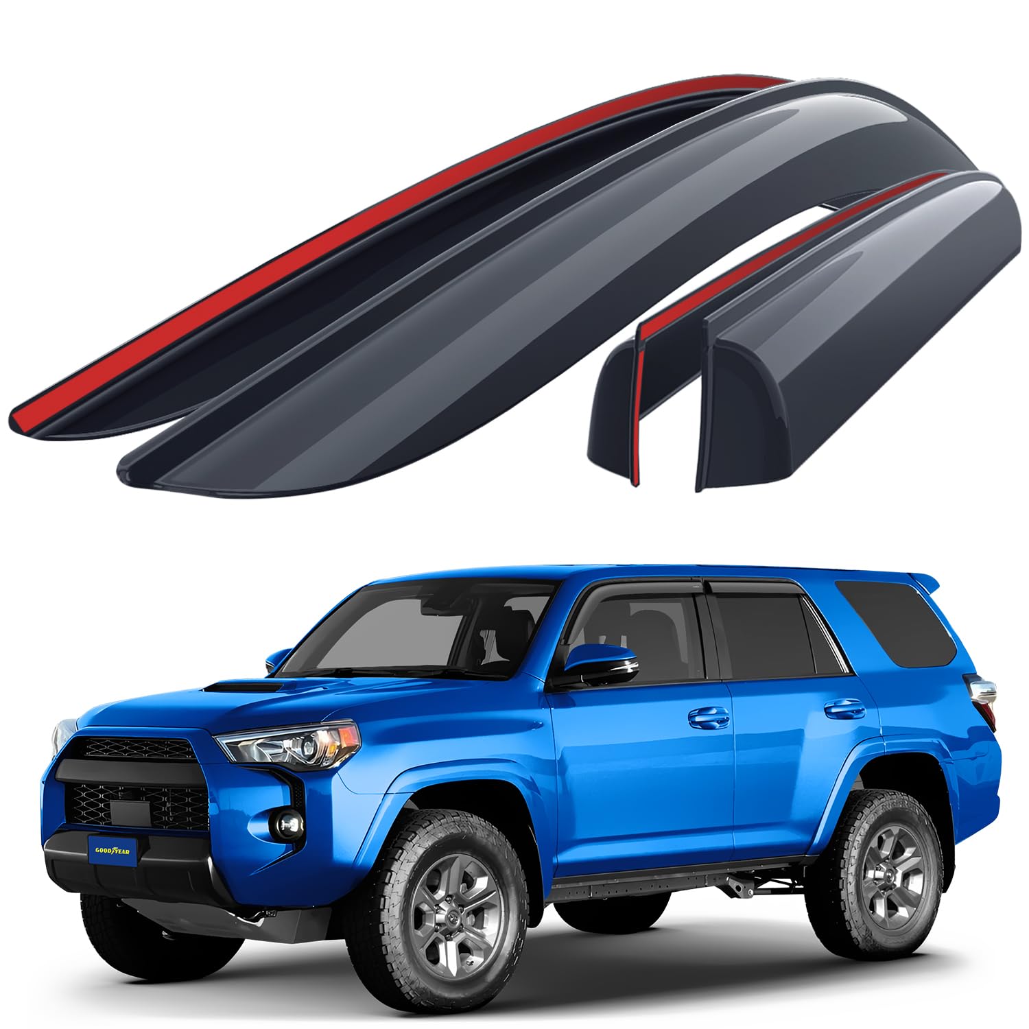 Goodyear Shatterproof Side Window Deflectors for Toyota 4Runner 2010-2024 - 4-Piece Tape-On Rain Guards & Vent Visors - Durable Car Window Deflectors for Weather Protection & Improved Airflow - Perfect for Rainy Days & Highway Driving