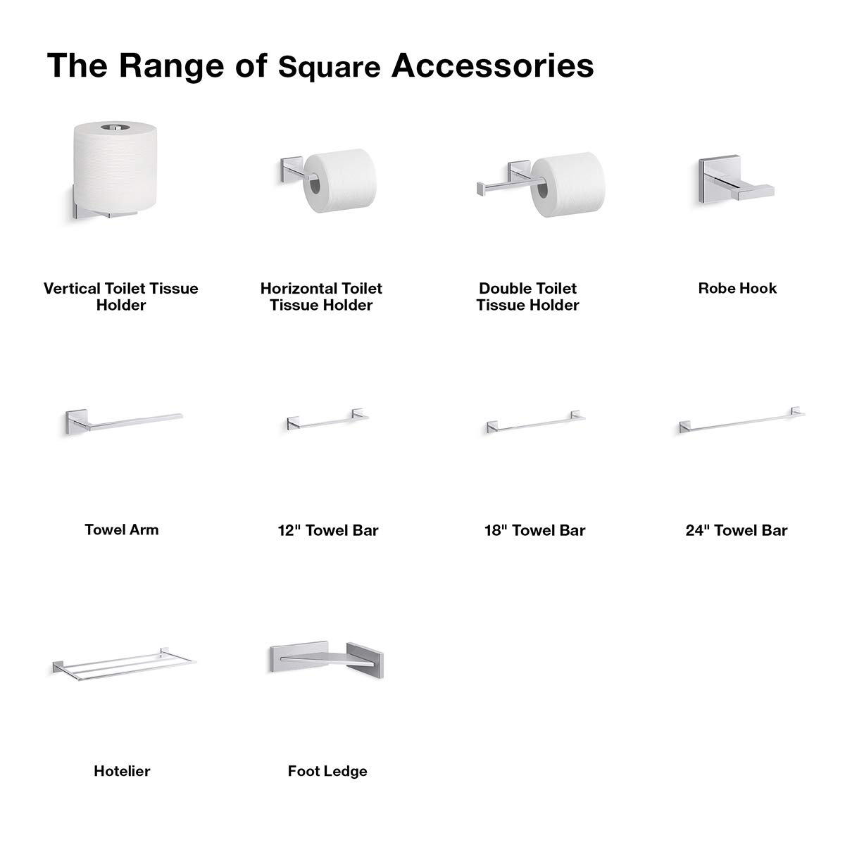 KOHLER SQUARE 12-Inch Grab Bar - ADA Compliant Bathroom Safety Handle for Shower, Bathtub & Toilet - Stainless Steel with Textured Grip (Perfect for Elderly & Disabled)