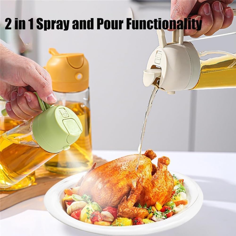 2 in 1 Glass Oil Dispenser & Sprayer Bottle - 470ML Kitchen Olive Oil Sprayer for Cooking, Baking & Salad Dressing - Black (Perfect for Healthy Cooking & Meal Prep)