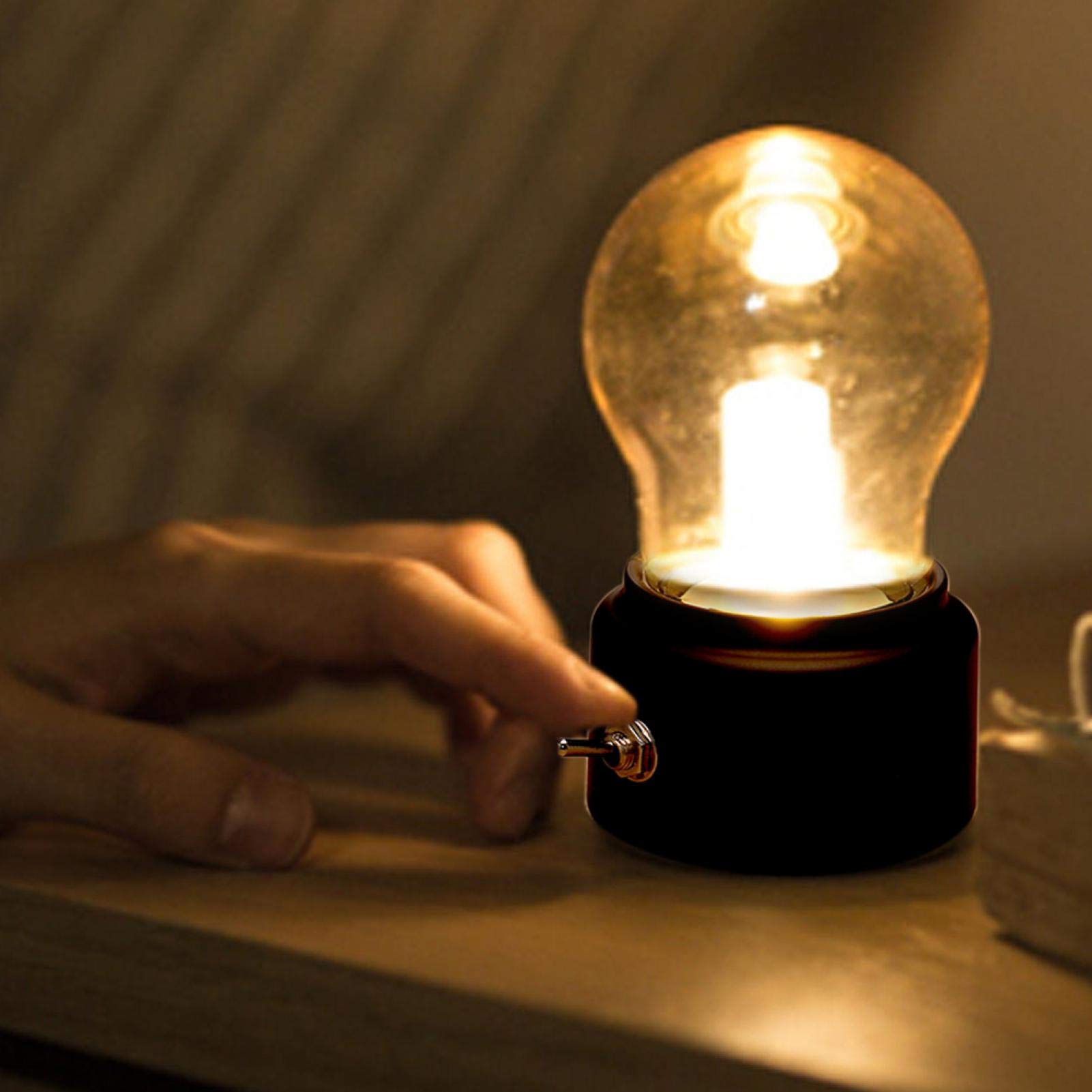 Vintage USB Rechargeable LED Night Light - Retro Edison Bulb Bedside Lamp with Warm White Glow, Dimmable Desk Light for Bedroom Decor (Black) | Perfect for Nursery, Kids Room, Dorm & Cozy Reading Nook