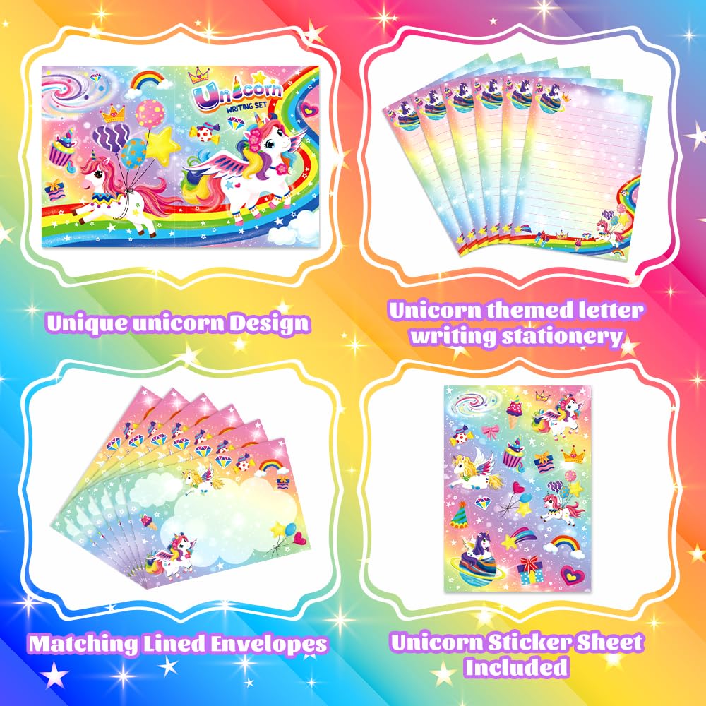 Unicorn Stationery Set for Kids - 30 Lined Letter Writing Papers & 20 Envelopes (8.3
