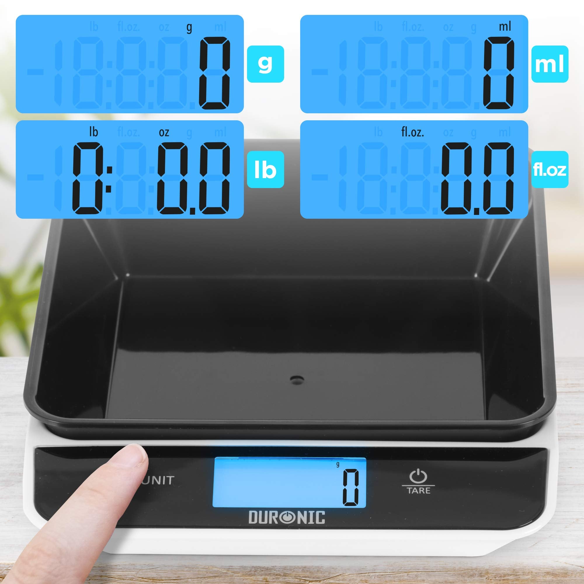 Duronic KS100 BK Digital Kitchen Scale with Bowl - Precision Electronic Weighing Scale for Cooking, Baking & Pet Food (Black) | LCD Display with Tare Function | Perfect for Home Kitchen, Bakeries & Meal Prep
