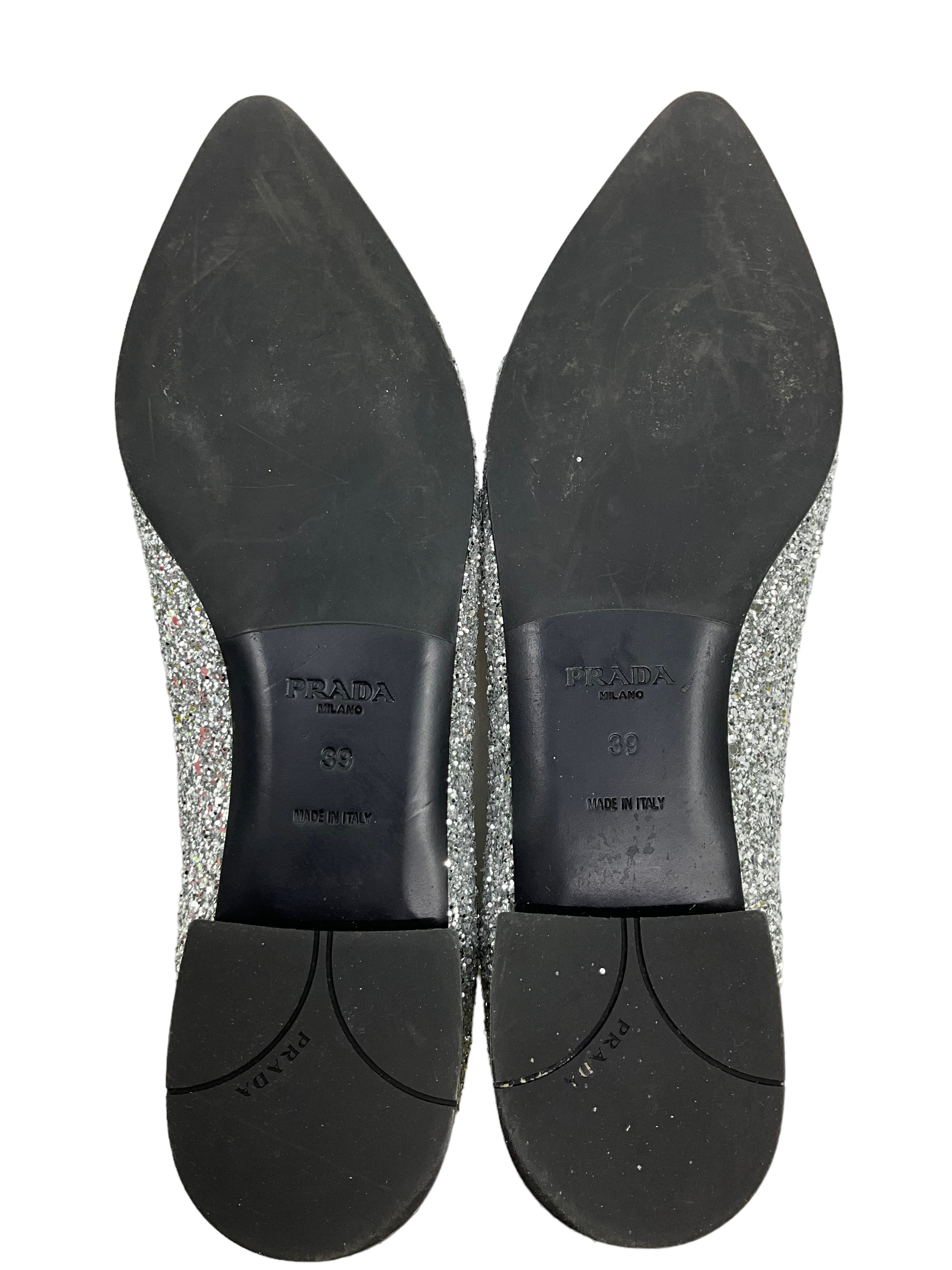Prada Glitter Ballet Flats for Women - Size 9 US | Shimmering Evening Shoes for Parties, Weddings & Special Occasions